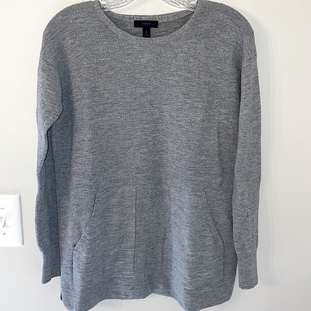 J. Crew gray merino wool crew neck tunic sweater